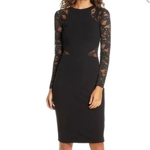 French Connection Viven Lace and Mesh Sleeve Bodycon Dress